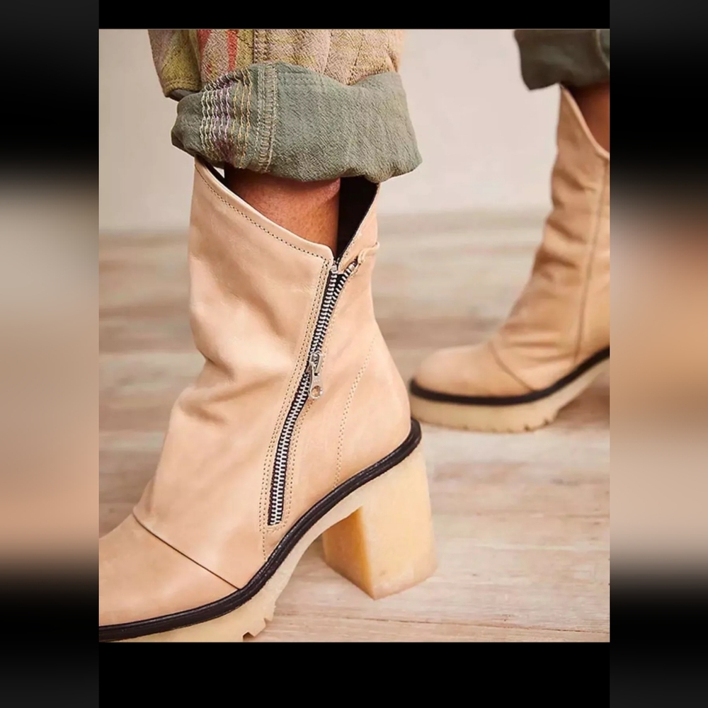 NEW Free People Zip Jack Leather Slouch Bootie Spiced Chai Org. $198 - Picture 2 of 15